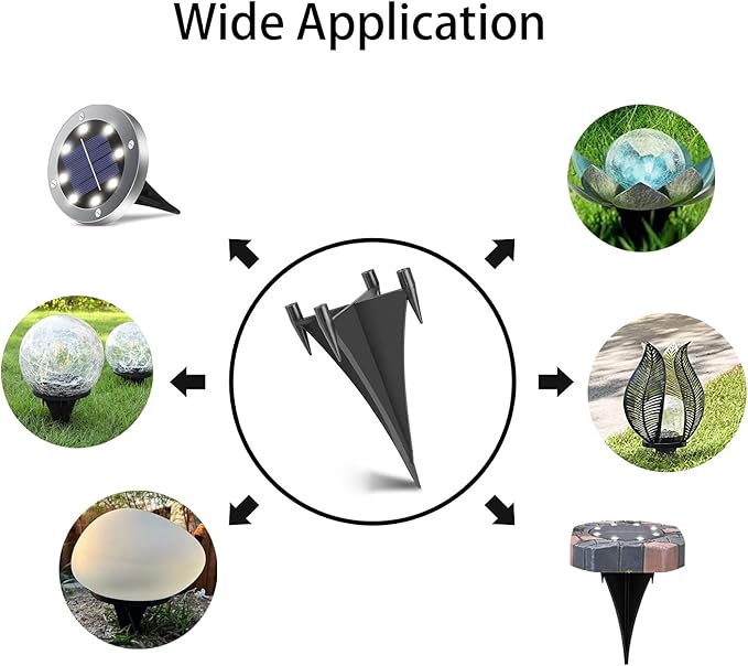 Replacement Stakes for Solar Ground Light, 6 Set Reinforced Plastic Ground Spikes, Replacement Parts for Solar Pathway Disk Light and Garden Glass Ball Outdoor