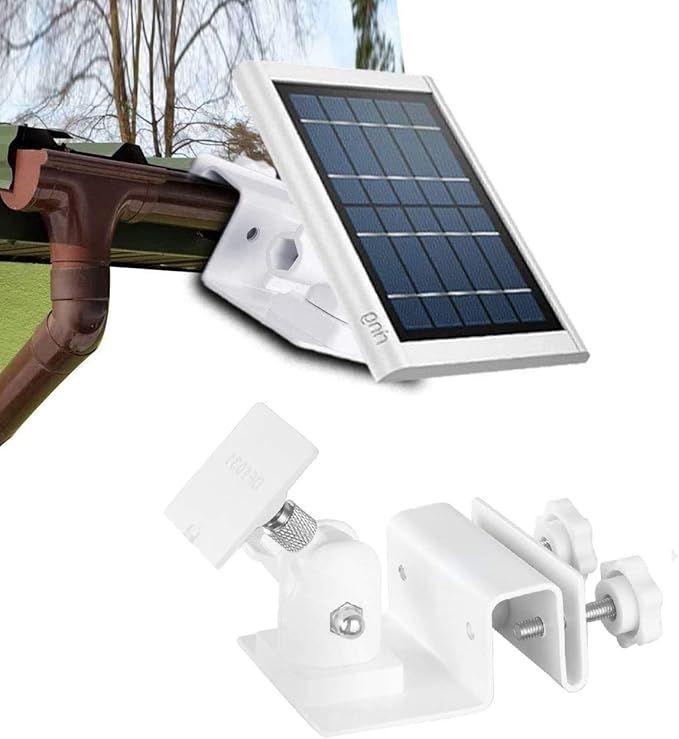 Gutter Mount for Ring Solar Panel, No-Drill Solar Panel Mount for Arlo, Eufy, Reolink for Maximum Sunlight Exposure (White, 1Pack)