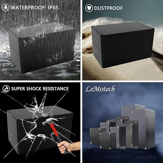 LeMotech Project Box ABS Plastic Junction Box IP65 Waterproof Hobby Box Electrical Boxes Universal Enclosure for Electronic Black 7.7X 4.6X 4.3 inch(200x120x113mm)（Pack of 1