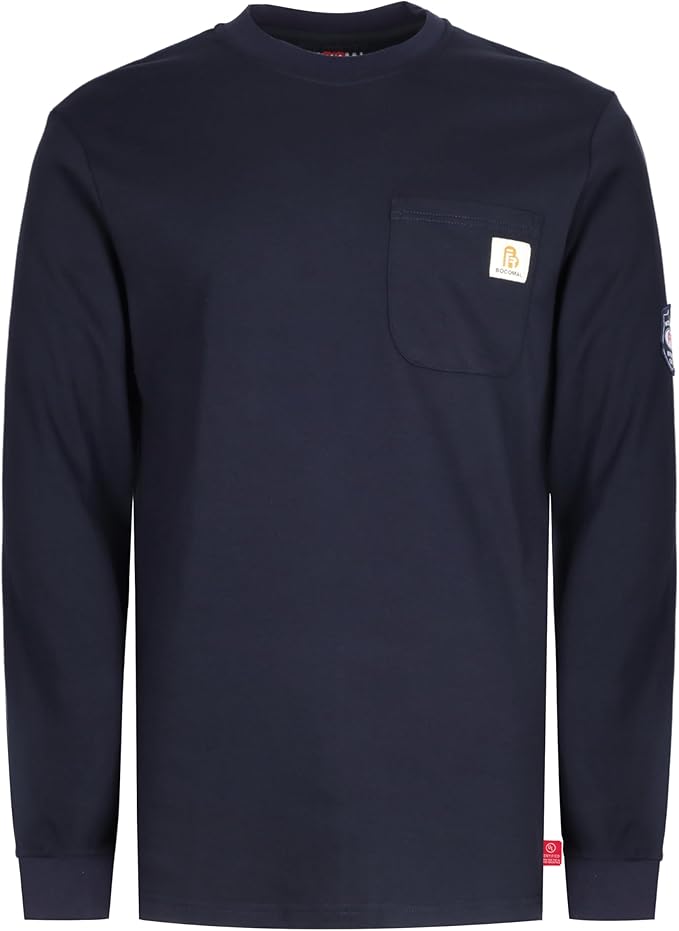 BOCOMAL FR Shirts Crewneck 7oz Midweight Flame Resistant Clothing NFPA2112 CAT2 Men's Fire Retardant Work Shirt