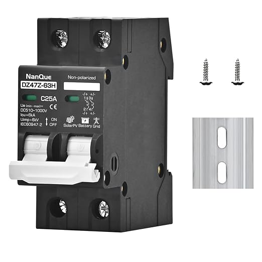 DC 260V 500V 600V 800V 1000V Circuit Breaker MCB Solar Panel Protector PV System Battery Discharge Protector Automatic AC DC Univesal Thermomagnetic Black Color (25A)