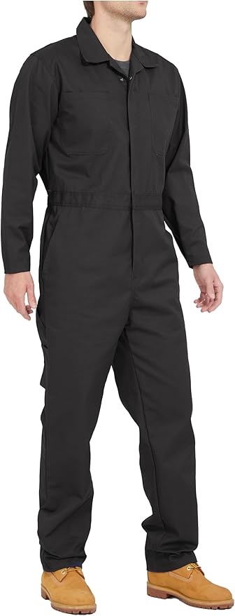 Ubon Long Sleeve Coveralls for Men, Zip Front Cotton Twill Work Coverall, Action Back Jumpsuit with Pockets