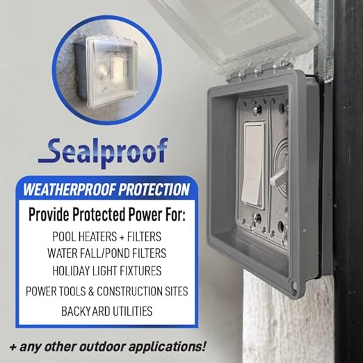 Sealproof Slim 2-Gang Shallow Weatherproof Outdoor Not in Use Outlet Cover with Box Kit, Lockable, UL Extra Duty Compliant, 45 Configurations, Low Profile