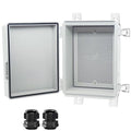 Junction Box, Hinged Cover Stainless Steel Latch IP67 Waterproof ABS Project Box with 2 Cable Glands, Electrical Box Enclosure with Mounting Plate & Wall Bracket 8.7 x 6.7 x 4.3inch