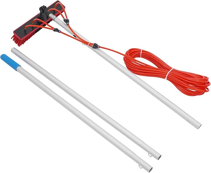 9.84 FT Solar Panel Cleaning Brush and Pole Kit, Outdoor Window Cleaning System with 13.78 inch Brush, Solars Panels Cleaaning Kit Cleaner Tool for Glass Roof Outdoor Glass Brushs