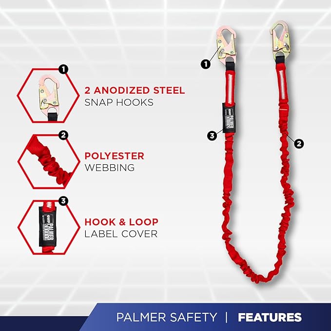 Palmer Safety Fall Protection Safety Harness Kit I Construction Harness + Various Lanyard + D-Ring Extender