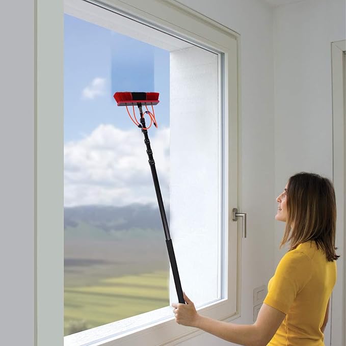 24FT Water Fed Pole Kit, Water Fed Cleaning System with Length Water Fed Brush, Adjustable Solar Panel Cleaning Kit Cleaner Tool for Window Glass Roof Outdoor Glass Brush Window Washing Equipment
