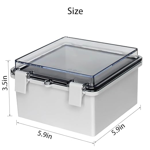 Electrical Junction Box Waterproof Electrical Box Outdoor with Mounting Plate, Plastic Snap Latch Hinged Dustproof and Suitable for Indoor and Outdoor Wiring Projects Clear 5.9"x5.9"x3.5"