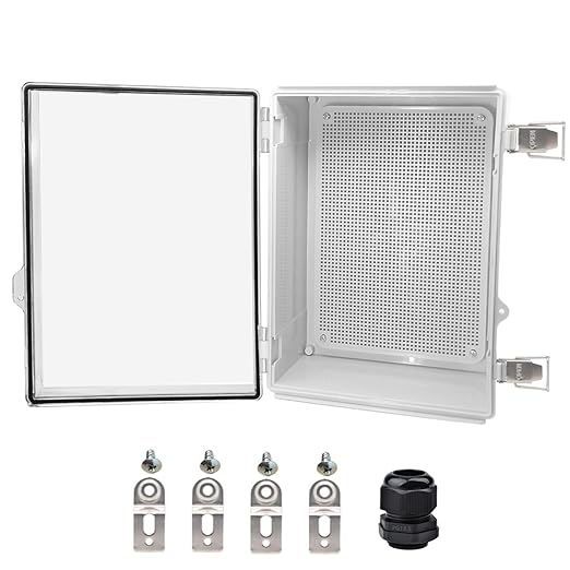 Waterproof Electrical Box, IP67 Junction Box Stainless Steel Latch Hinged Clear Cover Project Enclosure with Wall Bracket 14.6" x 10.6" x 5.9"