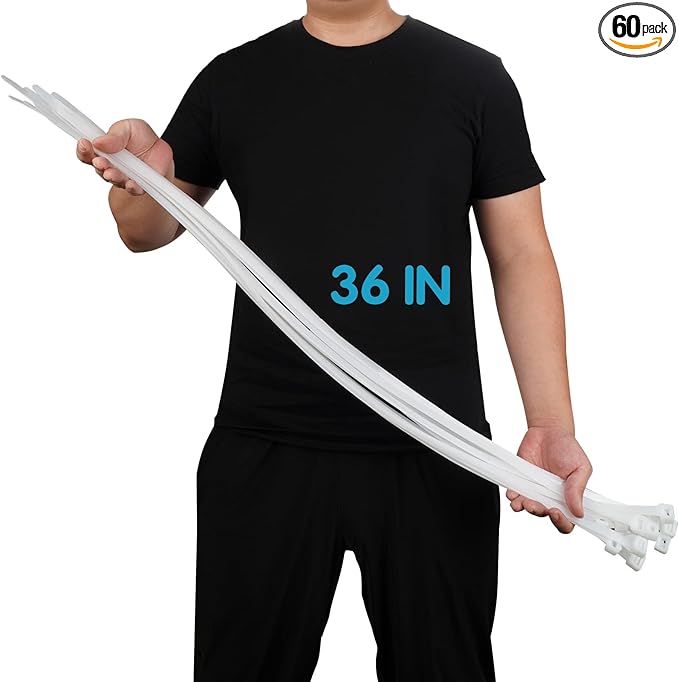 Long Zip Ties Heavy Duty 36 inch, 60PCS Large Zip Ties with 220 lbs Tensile Strength, Big Cable Ties, Industrial Durable Strong Wire Ties for Binding Fences, Awnings Tying Water Pipes
