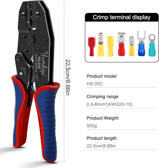 Crimping Tool Set，400pcs Insulated Wire Crimp, U-Type, Fork, Spade,Butt Ring Connector Assortment Kit and Ratchet Crimper Tool for Automotive Wiring (YmHS03C-400pcs)