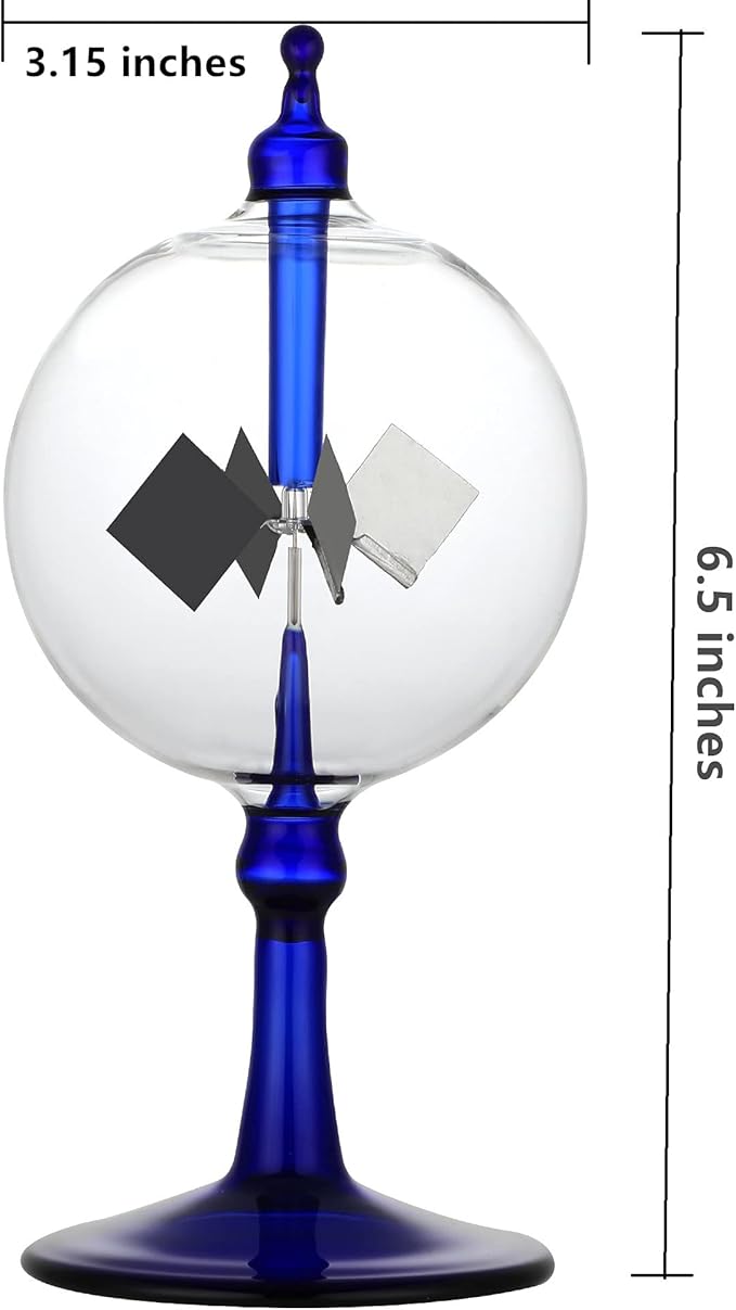 Solar Crookes Radiometer Glass Windmill Handmade for Party Home Decoration Gift L (Blue)