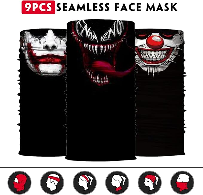 Venswell Neck Gaiter Face Mask Men Women,Seamless Bandana Rave Face Cover Scarf Mask,Balaclava,Headband, Head Wrap,Headwear