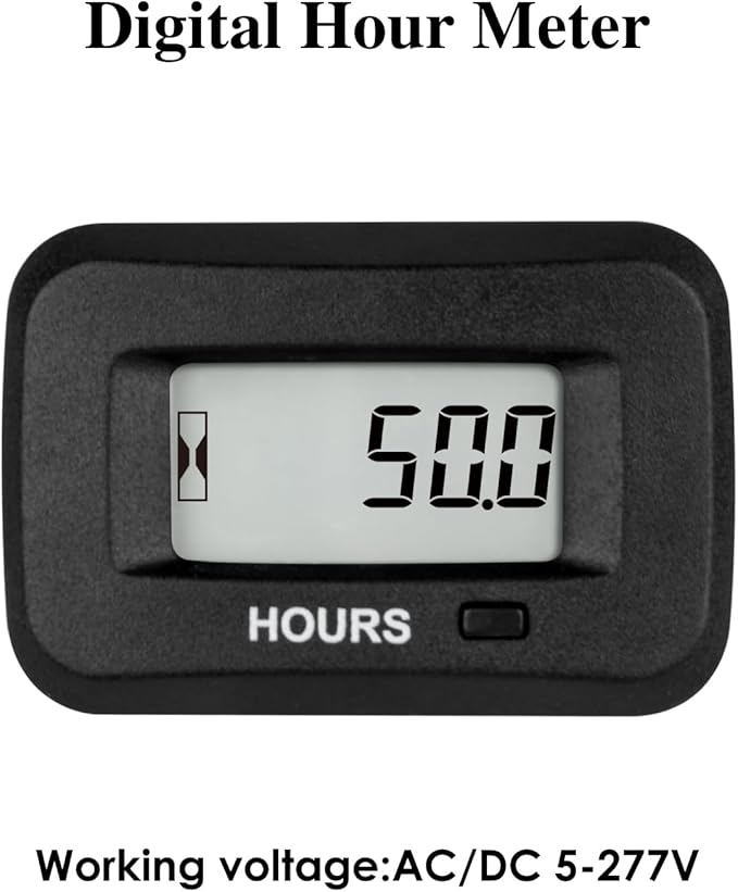 NR-HM038AD AC/DC 5V to 277V,Snap-in Digital LCD Hour Meter Kit,Initial Hours Settable,Resettable Partial Running Hours,Built-in Battery,Waterproof,Use for ZTR Lawn Mower Tractor Generator