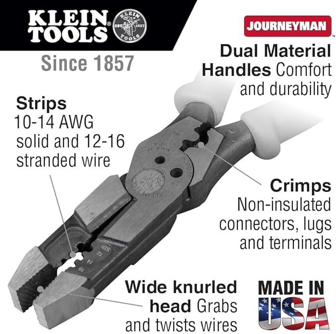 Klein Tools J215-8CR Multitool Pliers, Made in USA, Hybrid Multi Purpose Tool / Crimper, Wire Stripper, Bolt Shearing, Wire Grabbing, Twisting, Looping