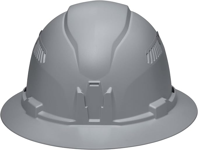 Klein Tools 60864BR Hard Hat, Vented, Full Brim Style, Padded, Self-Wicking Odor-Resistant Sweatband, Gray