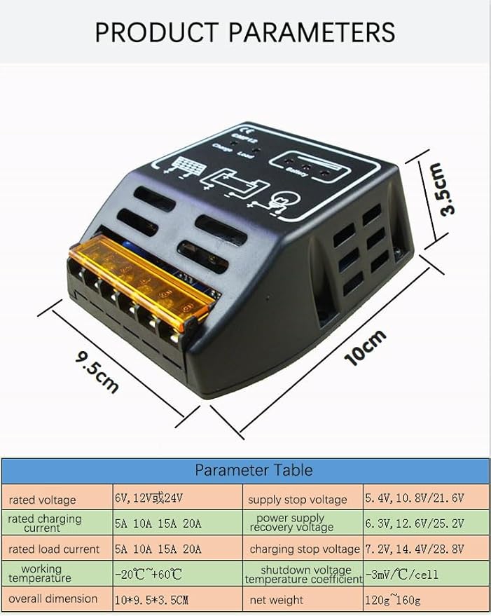 HearGrow Solar Controller 10Amp 12V/24V auto Solar Charge Controller Solar Panel Battery Solar Regulator Safe Protection led Display