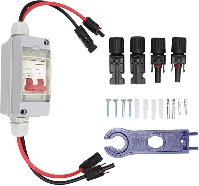 Solar Panel Disconnect Switch, 500V 32A DC Circuit Breaker IP65 Distribution Box Solar Isolator Switch (With Cable and PV Connector)