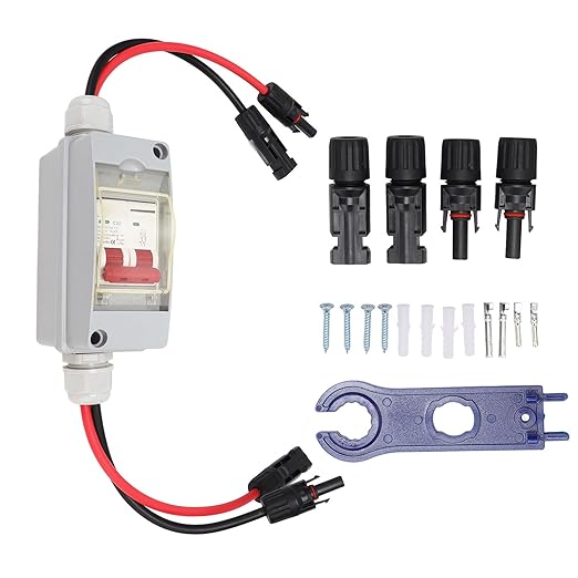 2P DC 500V 32A Solar Disconnect Switch, Miniature Circuit Breaker with IP65 Waterproof Box & PV Connectors, Photovoltaic Combiner Box for Solar Panel System RV Marine