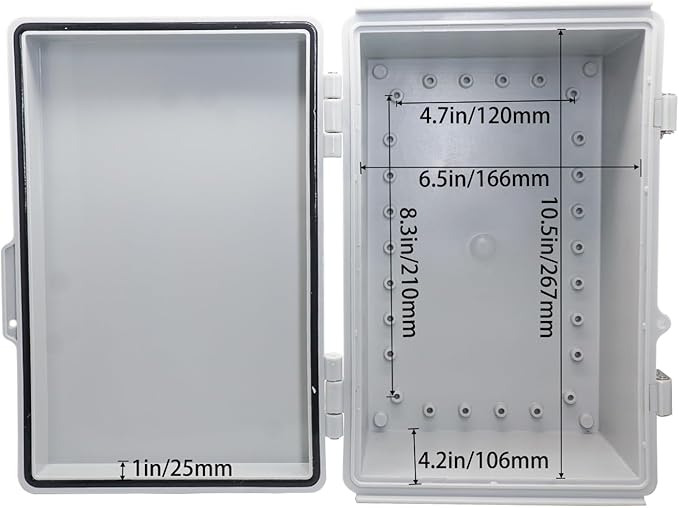 Waterproof Outdoor Electrical Box Junction Box Weatherproof IP67 ABS Plastic Enclosure Switch Router Project Box with Mounting Plate with Wall Bracket 2 Cable Glands Grey 11.4" x 7.5" x 5.5"