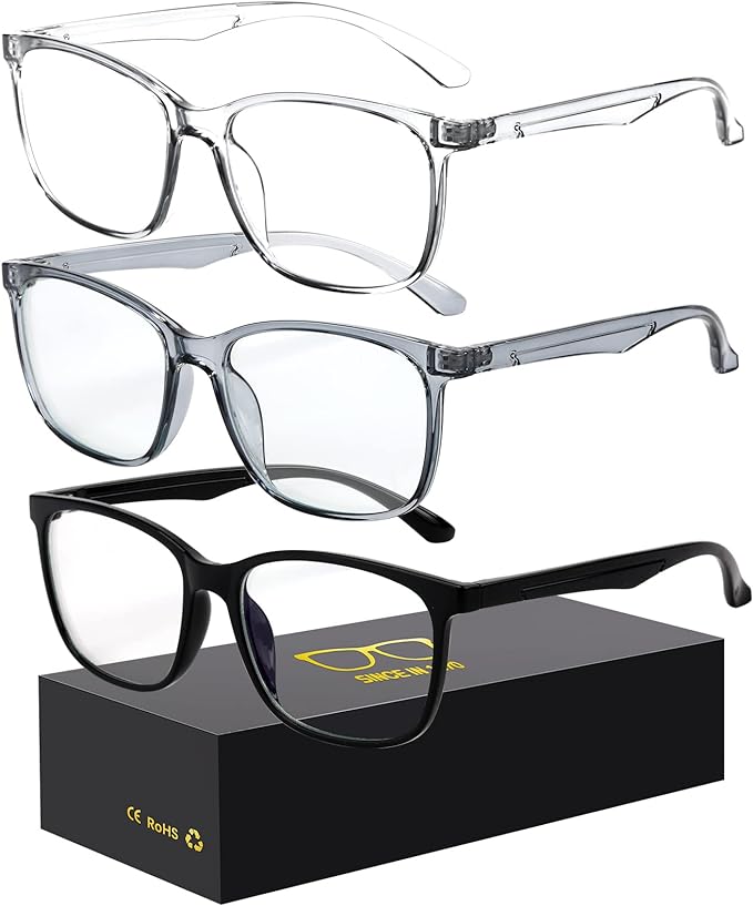 Blue-Light Blocking Glasses Computer Reading/Gaming/TV/Phones Glasses Fashion Anti Eyestrain Glasses for Women Men（D1 Black + Gray + Transparent）
