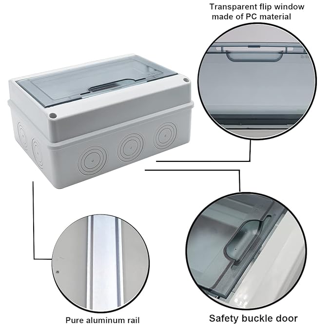 smseace Distribution Protection Box, ABS Plastic Transparent Cover Waterproof Distribution Box IP65, for Indoor Wall Circuit Breaker (8 Way)