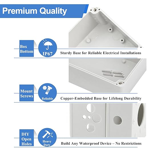 Plastic Junction Box, Nineleaf IP67 Plastic Electrical Project Case, Waterproof PVC Junction Box, Surface Mount Electrical Enclosure with Cover, 6.1x3.5x2.3Inch(157X88.5X60mm), White, 1 Pack