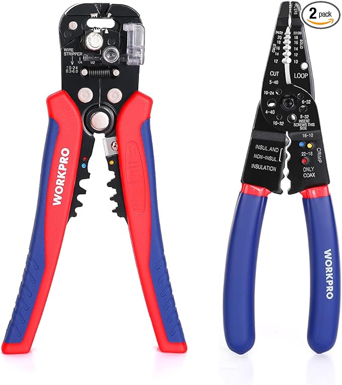 WORKPRO Wire Stripper Set, 8-Inch Multi-Tool Stripper and 8-Inch Self-Adjusting Wire Stripper Set for Stripping, Cutting and Crimping