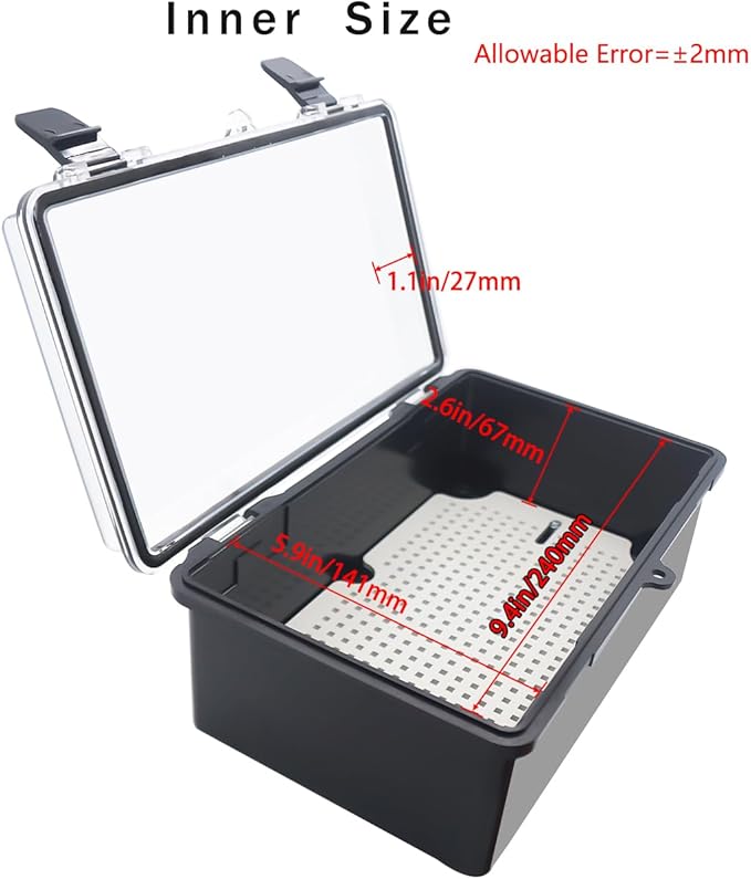 Junction Box, Hinged Black Clear Cover IP67 Waterproof ABS Project Box with Mounting Plate Electrical Box Enclosure with Wall Bracket 10.2 x 6.3 x 4.3inch(260x160x110mm)
