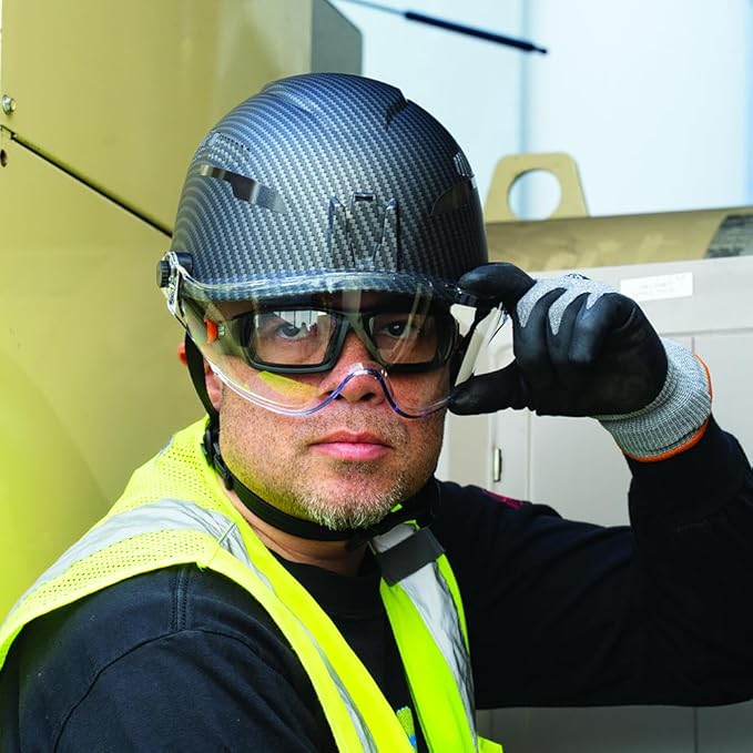 Klein Tools 60517 Safety Helmet, Vented Class C with Rechargeable Lamp and Chin Strap, Premium KARBN Pattern, Adjustable Vents