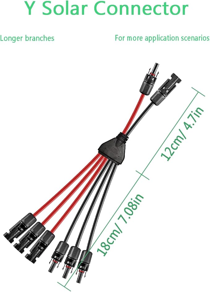 Solar Y Connector,Solar Y Branch Parallel Cable 2 to 6 Male Female Solar Connector Adapter,10AWG 45A Waterproof IP68 30CM Cable, for Solar Panels,Solar Cells,1 Pcs.(Y Solar 2-6)