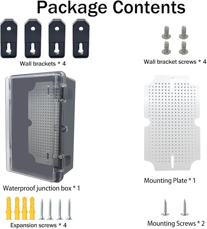 Junction Box, Hinged Black Clear Cover IP67 Waterproof ABS Project Box with Mounting Plate Electrical Box Enclosure with Wall Bracket 10.2 x 6.3 x 4.3inch(260x160x110mm)