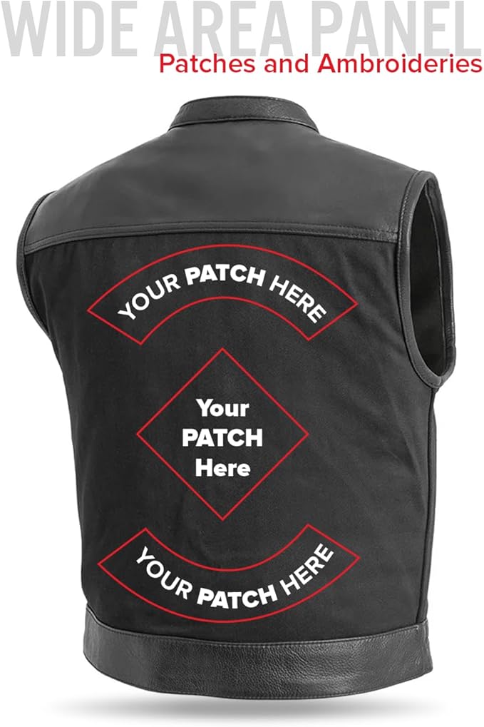 First Mfg Co Lowrider Mens Motorcycle Biker Riding Armor Club Style Black Leather, Twill, Moto Mesh, Perforated Vest