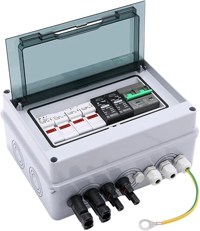 CAARLA Solar Combiner Box 600V 2 in 1 Out Solar photovoltaic PV Combiner Box with Protection DC Fuse MCB SPD Box IP65(DC Fuse 20A)
