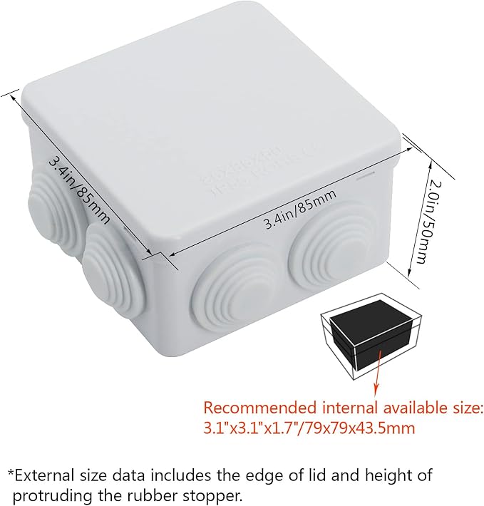 LeMotech Junction Box, ABS Plastic IP55 Water Resistant and Dustproof, Universal Electrical Enclosure, Outdoor and Indoor Project Box, 3.4" x 3.4" x 2", White (Pack of 2)