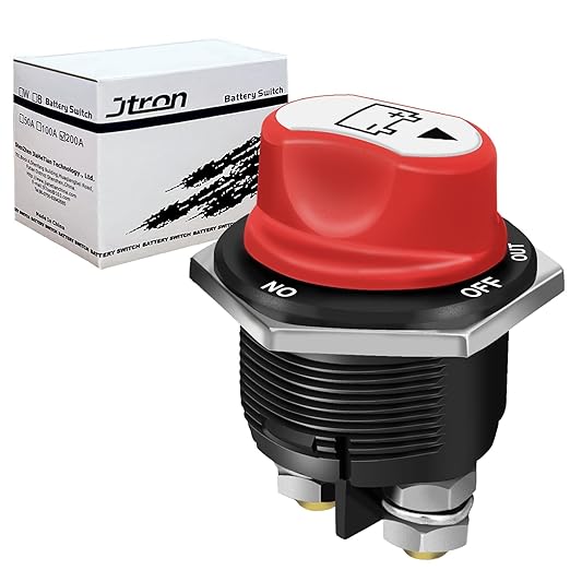 Jtron Battery Disconnect Switch Max.32V DC 200A Cont 300A INT Rv Battery Disconnect Switch for Boatsh for Car Off-Road Vehicle Truck Boat RV Marine(ON-OFF-OUT/200A)