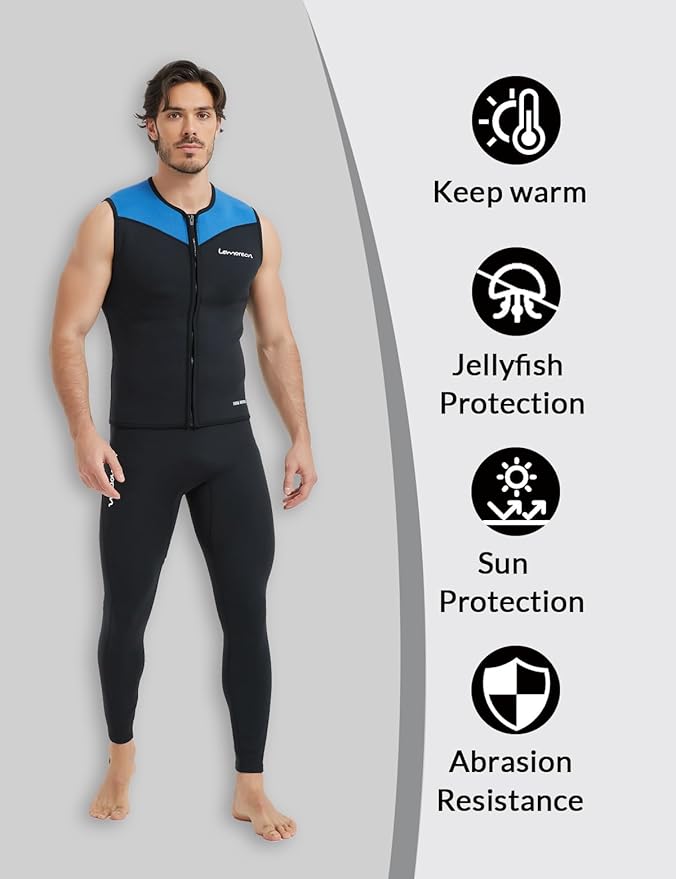 Lemorecn Mens Wetsuit Top Premium Neoprene 3mm Zipper Wetsuit Vest