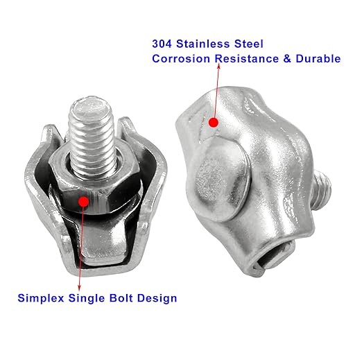 16 Pcs M2 Simplex Single Bolt Wire Rope Clips, Stainless Steel Wire Rope Clip Cable Clamps Caliper for 1/16 Inch Diameter Wire Rope