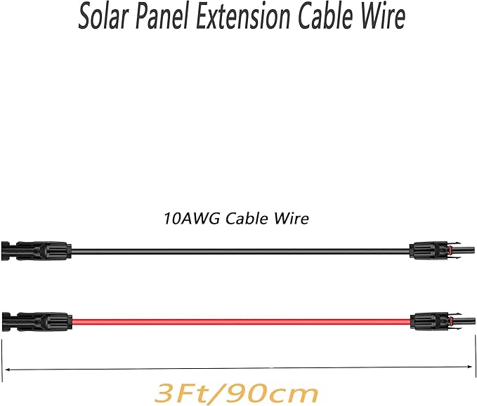 Solar Extension Cable Solar Panel Extension Cable Wire with Female and Male Connector Solar Panel Adapter,3ft 10AWG Red+Black Solar Wire for Solar Panels,RV,Boat.（1 Pairs Solar Cable）