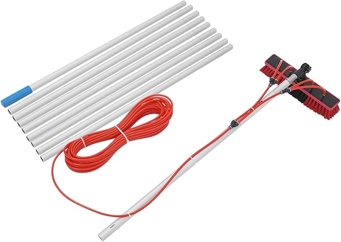 Outdoor Window Cleaning Pole Kit, Water Fed Telescopic Brush, Solar Panel Cleaner Brush & Squeegee, High Reach Cleaning Tool,for Roof Window and Trucks (10m/32.81ft Pole)