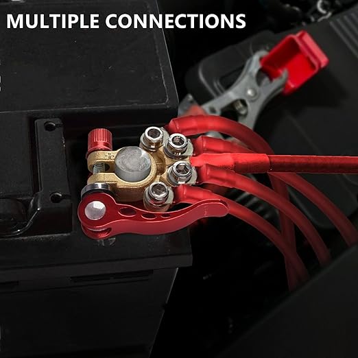 Battery Terminal Connectors 4 Pieces, Battery Terminal Cleaner, Copper Wire Lugs, Fiber Washers, Hex Wrench, Battery Terminals, Quick Disconnect Quick Release, for SAE/JIS Type A Posts