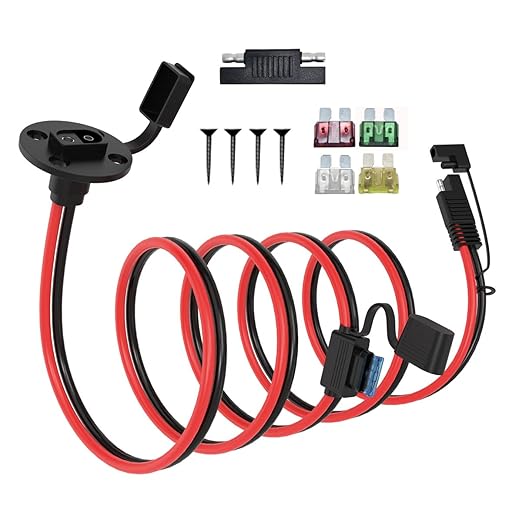 10AWG 5FT Power SAE Socket Sidewall Port to SAE Connecters Extension Cable, with 10A 15A 20A 25A 30A Fuse, Reverse Adapter Quick Disconnect Weatherproof, for Solar Panel, Motorcycle, Car