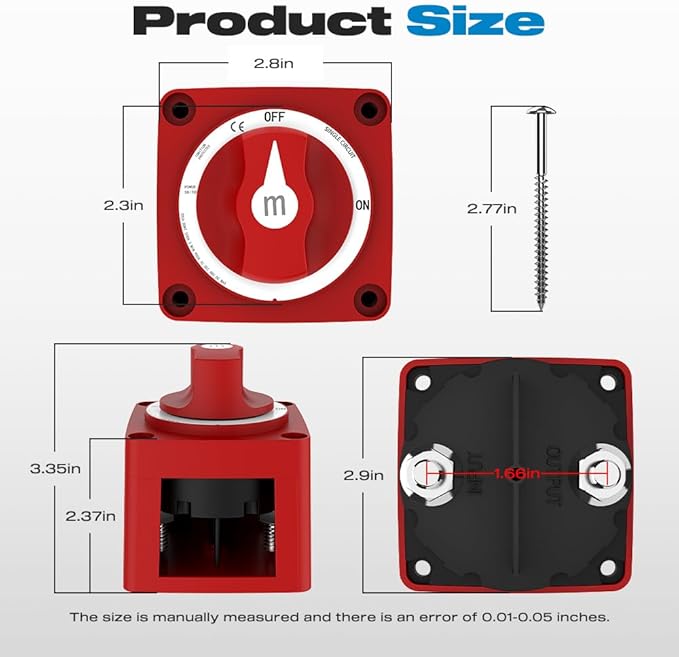 Battery Disconnect Switch, Malictele 300A ON/Off Heavy Duty Cutoff Switch 12V-48V Waterproof Ignition Protected Power Kill Switch with Knob for Marine, Boat, Car, RV, Truck Battery -Single Circuit