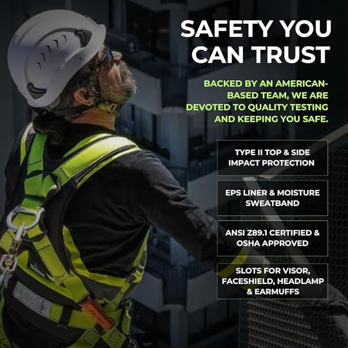 Land Helmets Frontier Type 2 Class C Vented Safety Helmet - ANSI/ISEA Z89.1 Type II OSHA Compliant Hard Hat. Used in Construction, Arbor, and Industrial Work.