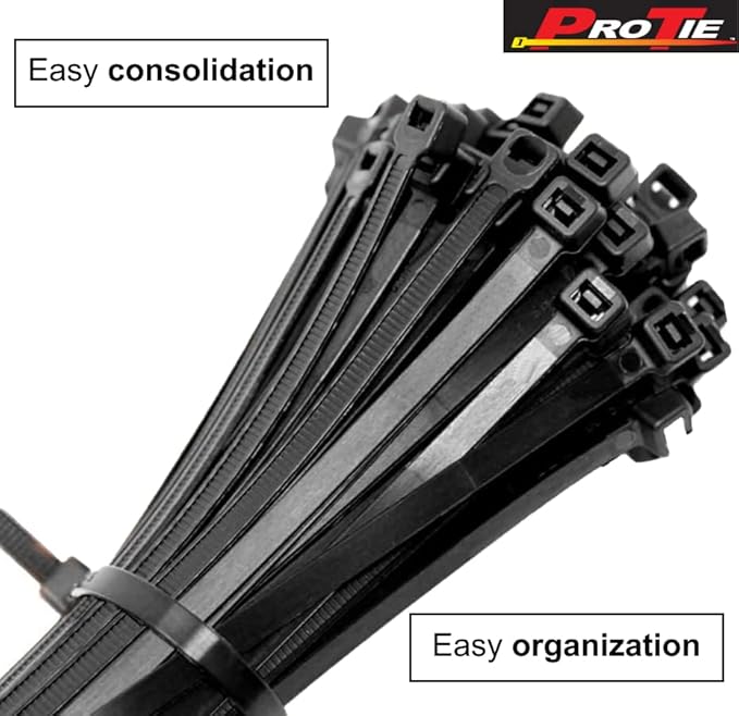 Pro Tie Standard Duty, Self-Locking UV Nylon Cable Wire Ties for Indoor and Outdoor Use | 14.6-Inch, 50 lbs. Tensile Strength, UV Black Nylon, 1000-Pack (PN: B14SD1000)