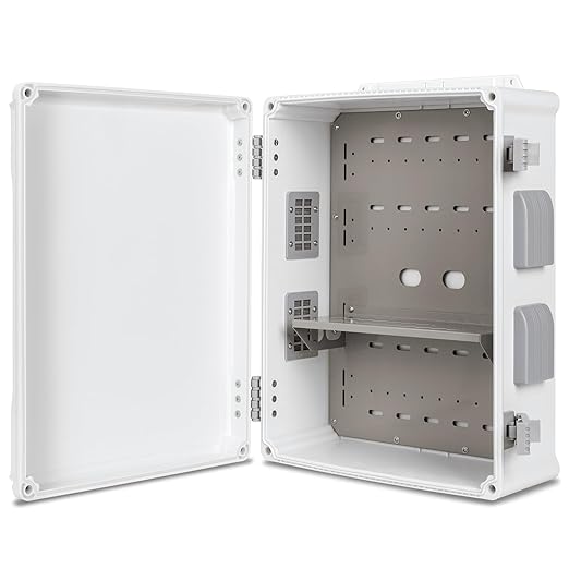 Outdoor Electrical Junction Box, ABS Water Resistant Enclosure with Internal Mounting Panel & Hinged Cover (16.5" H x 12.6" L x 6.1" W)