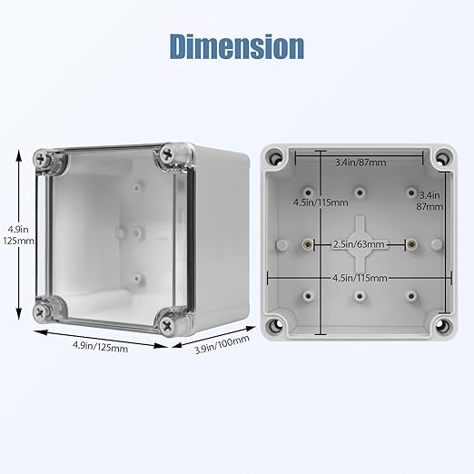 LeMotech Junction Box IP67 Waterproof Dustproof Electrical Box Project Box DIY Enclosure Gray with Transparent Clear Cover, External Size 4.9x4.9x3.9in (125x125x100mm)