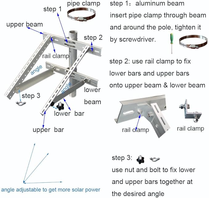 Solar Panel Mounting Bracket Pole Mounts Kit Up to 30W (Pole not Included)