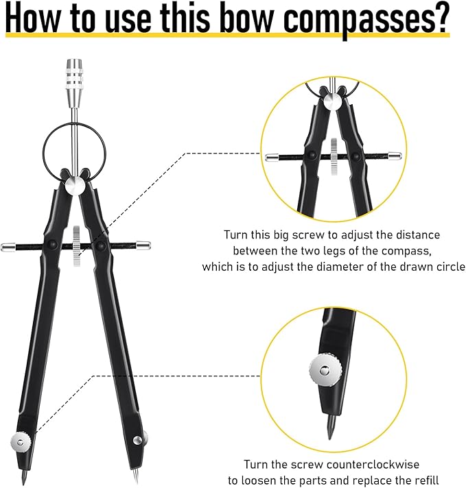 Zonon 30 Pcs Compass for Geometry Drawing Metal Compass with Extra Refills and Screws Circle Maker Back to School Circle Drawing Tool for Math Drafting Measuring Woodworking Office, 3 Colors