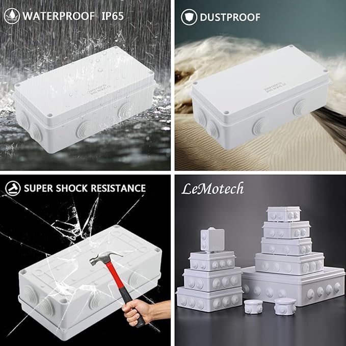 LeMotech ABS Plastic Dustproof Waterproof IP65 Junction Box Universal Electrical Project Enclosure White 7.9 x 3.9 x 2.8 inch (200 x 100 x 70 mm)